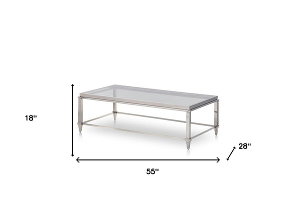 Homeroots 55" Clear And Silver Glass And Steel Coffee Table   283428