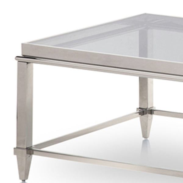 Homeroots 55" Clear And Silver Glass And Steel Coffee Table   283428