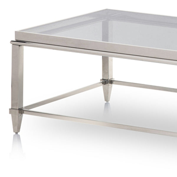 Homeroots 55" Clear And Silver Glass And Steel Coffee Table   283428