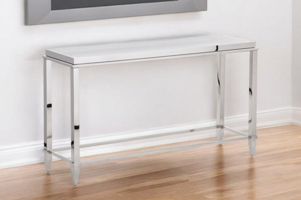 Homeroots 55" Silver Glass Frame Console Table   283430