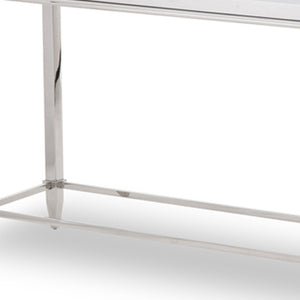 HomeRoots 55" Silver Console Table with Glass Top - Modern Stainless Steel Frame for Entryway & Living Room Elegance 283430