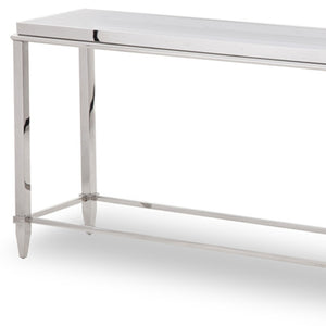 HomeRoots 55" Silver Console Table with Glass Top - Modern Stainless Steel Frame for Entryway & Living Room Elegance 283430