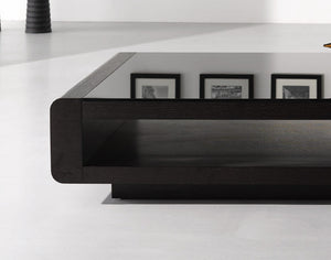 Homeroots 13" Black Oak Veneer And Glass Coffee Table   283434
