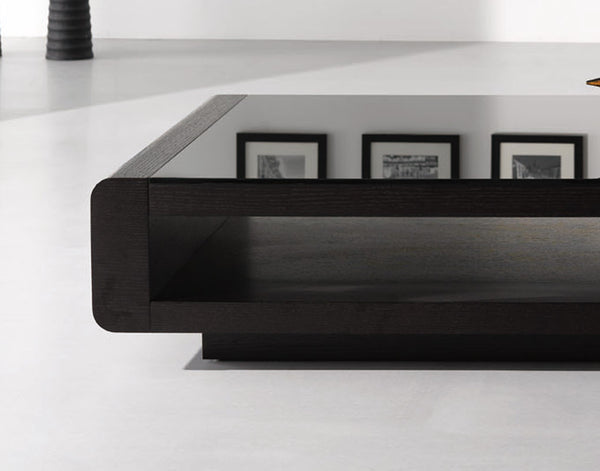 Homeroots 13" Black Oak Veneer And Glass Coffee Table   283434