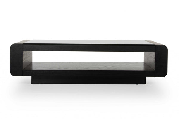 Homeroots 13" Black Oak Veneer And Glass Coffee Table   283434