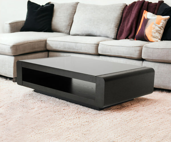 Homeroots 13" Black Oak Veneer And Glass Coffee Table   283434