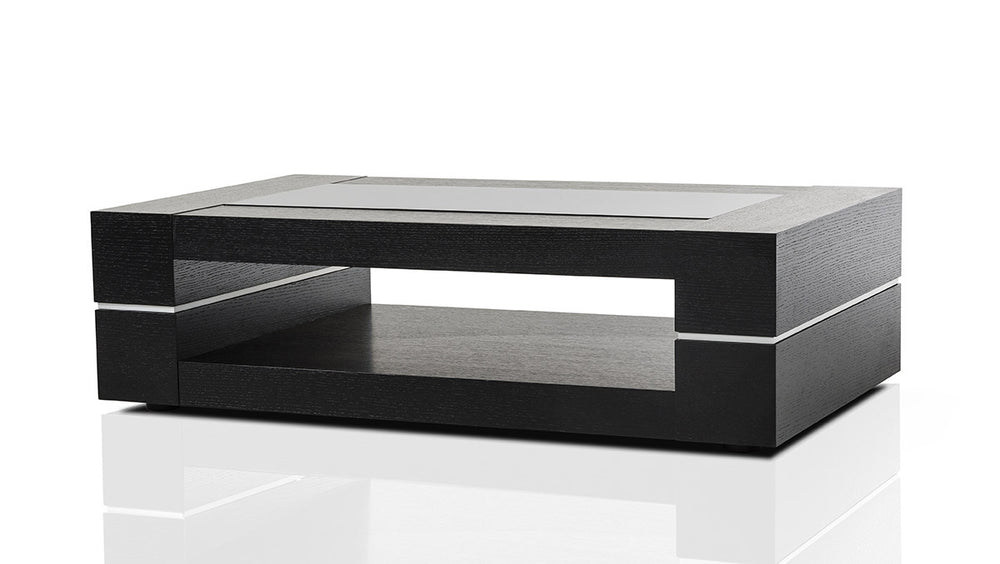 Homeroots 14" Black Oak Veneer And Glass Coffee Table   283439
