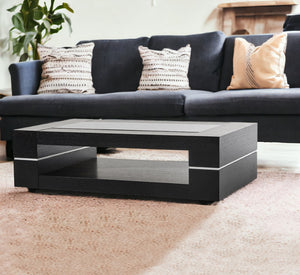 Homeroots 14" Black Oak Veneer And Glass Coffee Table   283439