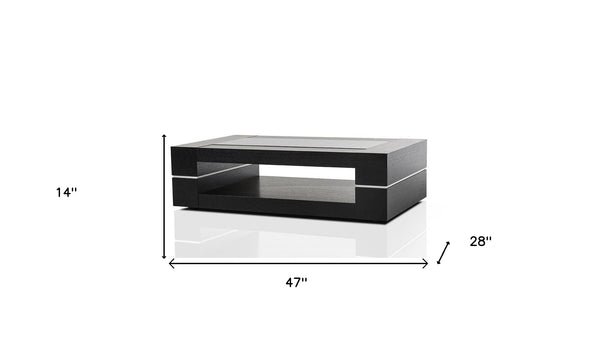 Homeroots 14" Black Oak Veneer And Glass Coffee Table   283439