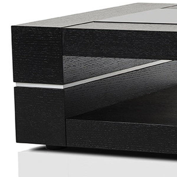 Homeroots 14" Black Oak Veneer And Glass Coffee Table   283439