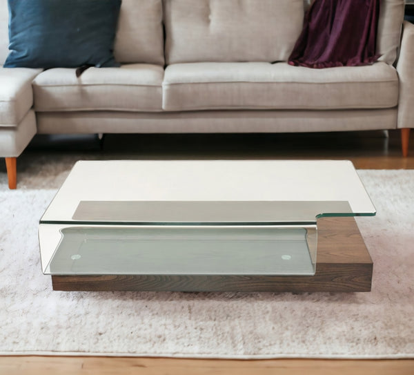 Homeroots 13" Elm Veneer And Glass Coffee Table   283448