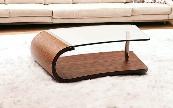 Homeroots 16" Walnut Veneer  Mdf  And Glass Coffee Table   283449