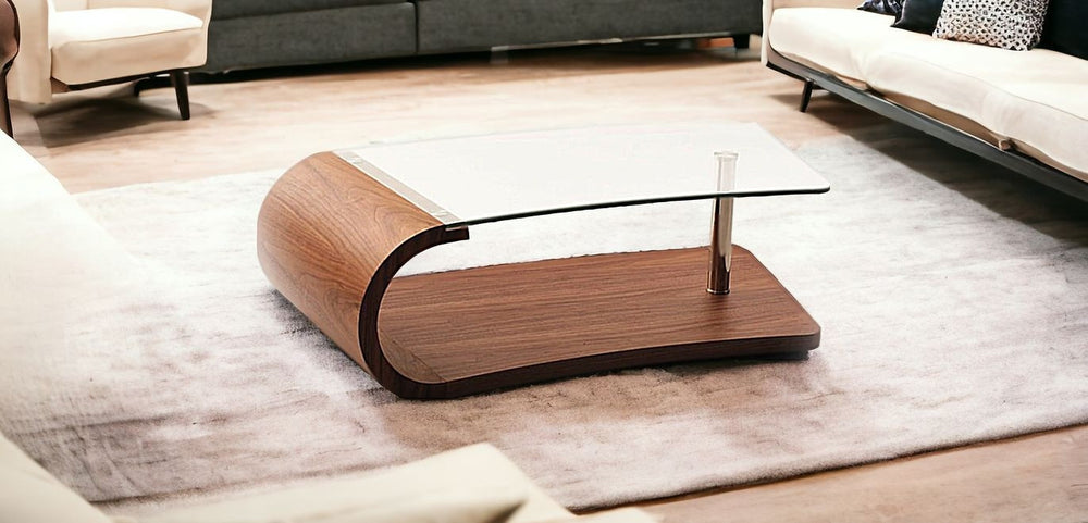 Homeroots 16" Walnut Veneer  Mdf  And Glass Coffee Table   283449