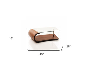 Homeroots 16" Walnut Veneer  Mdf  And Glass Coffee Table   283449