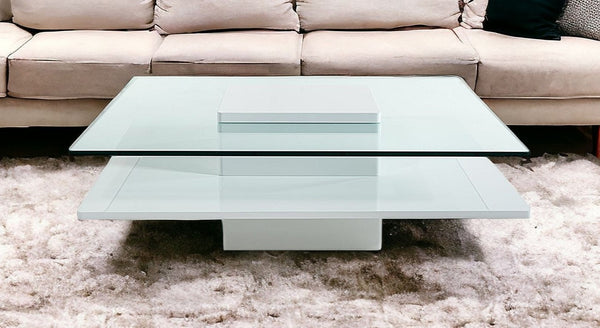 Homeroots 39" Clear And White Glass Coffee Table With Shelf   283450