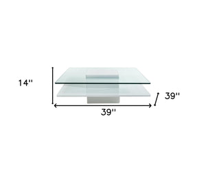Homeroots 39" Clear And White Glass Coffee Table With Shelf   283450