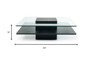 Homeroots 14" Oak Mdf  Glass  And Veneer Coffee Table   283452