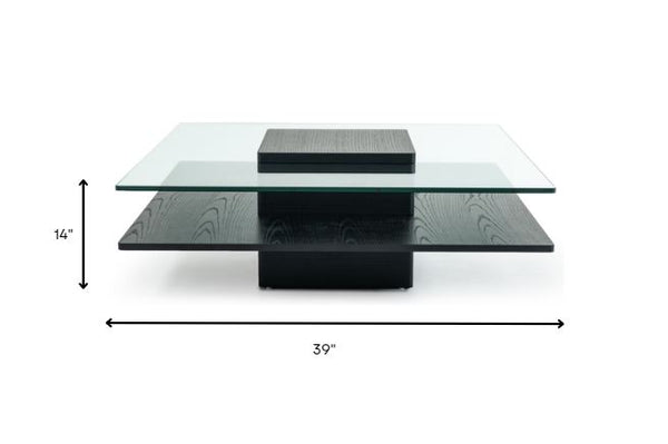 Homeroots 14" Oak Mdf  Glass  And Veneer Coffee Table   283452