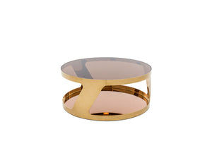 Homeroots 15" Gold Steel And Glass Round Coffee Table   283454