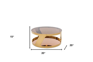 Homeroots 15" Gold Steel And Glass Round Coffee Table   283454