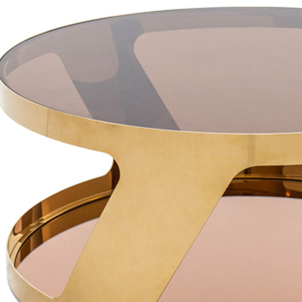 Homeroots 15" Gold Steel And Glass Round Coffee Table   283454