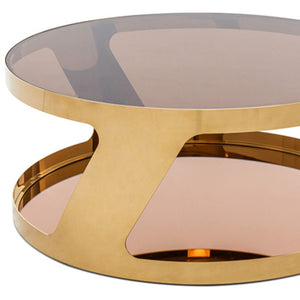 Homeroots 15" Gold Steel And Glass Round Coffee Table   283454