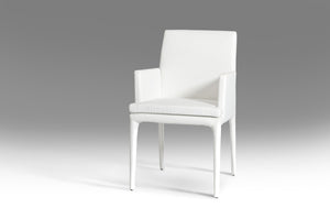 Homeroots White Upholstered Faux Leather Dining Arm Chair White Metal 283460
