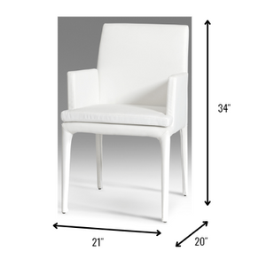 Homeroots White Upholstered Faux Leather Dining Arm Chair White Metal 283460