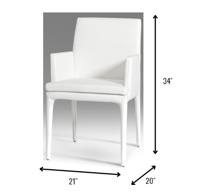 Homeroots White Upholstered Faux Leather Dining Arm Chair White Metal 283460