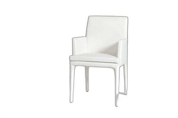 Homeroots White Upholstered Faux Leather Dining Arm Chair White Metal 283460