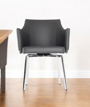 Homeroots Gray And Silver Upholstered Faux Leather Dining Arm Chair Grey Metal 283462