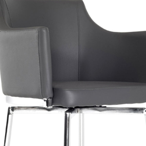 Homeroots Gray And Silver Upholstered Faux Leather Dining Arm Chair Grey Metal 283462