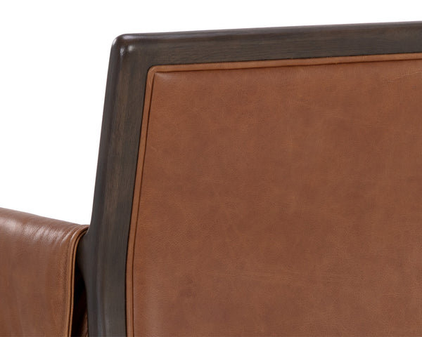 Sunpan Mauti Dining Armchair: Vintage-Inspired Design with Rustic Charm and Handcrafted Leather Elegance Brown / Shalimar Tobacco Leather