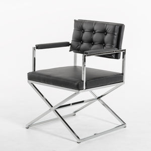 Homeroots Tufted Black And Silver Upholstered Faux Leather Dining Arm Chair Black Metal 283471