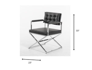 Homeroots Tufted Black And Silver Upholstered Faux Leather Dining Arm Chair Black Metal 283471