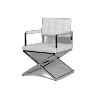 Homeroots Tufted White And Silver Upholstered Faux Leather Dining Arm Chair White Metal 283472