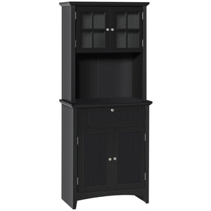 English Elm HOMCOM Elegant Kitchen Hutch Buffet with Adjustable Shelves, Framed Glass Doors, Microwave Nook, Black W2225P229572