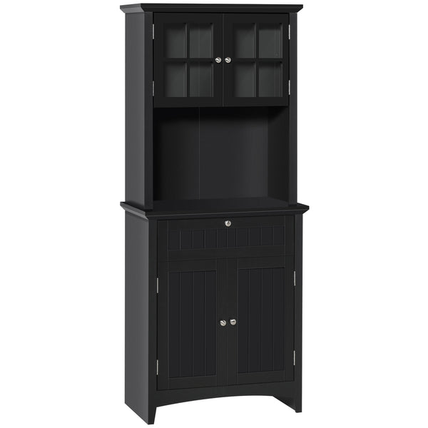 English Elm HOMCOM Elegant Kitchen Hutch Buffet with Adjustable Shelves, Framed Glass Doors, Microwave Nook, Black W2225P229572