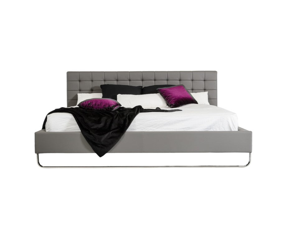 HomeRoots Gray Faux Leather King Sleigh Bed with Tufted Upholstery for Elegant Bedrooms 283520