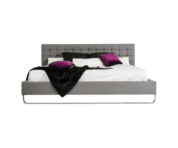 HomeRoots Gray Faux Leather King Sleigh Bed with Tufted Upholstery for Elegant Bedrooms 283520