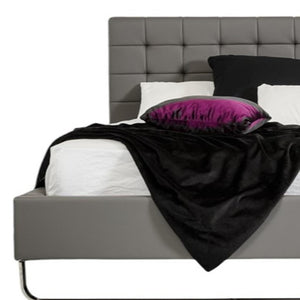 Gray Faux Leather King Sleigh Bed with Tufted Upholstery for Elegant Bedrooms