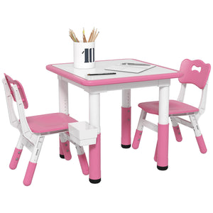 English Elm Qaba Adjustable Kids Table and Chairs Set with Storage Box, Easy-Clean MDF, Space-Saving Pink (18mo-5yr) W2225P217318
