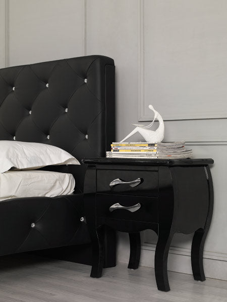 Homeroots 48" Black Leatherette And Mdf Queen Bed With Crystals  Mdf 283547
