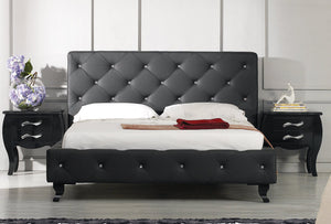 Homeroots 48" Black Leatherette And Mdf Queen Bed With Crystals  Mdf 283547