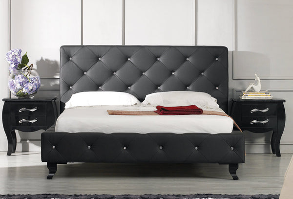 Homeroots 48" Black Leatherette And Mdf Queen Bed With Crystals  Mdf 283547