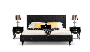 Homeroots 48" Black Leatherette And Mdf Queen Bed With Crystals  Mdf 283547