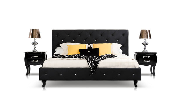 Homeroots 48" Black Leatherette And Mdf Queen Bed With Crystals  Mdf 283547