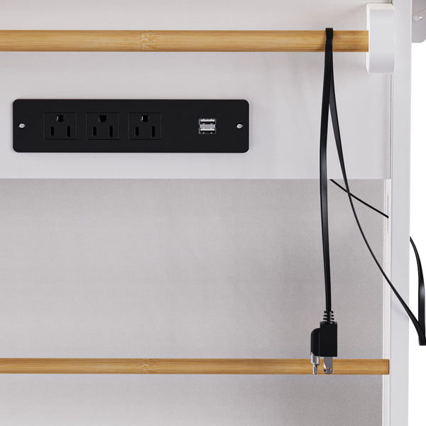 English Elm K&K 48in Kitchen Island Set with 2 Stools, Built-In Power Station, Drop Leaf & Ample Storage Space White N707S000015W