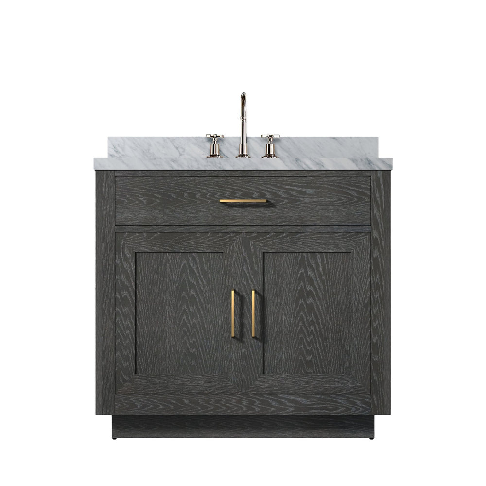 English Elm Black Oak Single-Sink Vanity With Carrara Marble Top & Chrome Faucet Set - Elegant Bathroom Upgrade B2731P260817