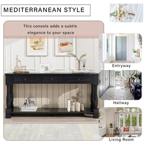 English Elm Trexm Distressed Entryway Console Table Three Drawers Open Shelf Mediterranean Wood Espresso N715P372052B
